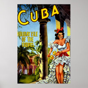 Affiche de voyage Cuba vintage - Île de vacances s