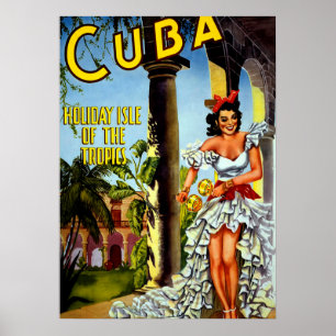 Affiche de voyage Cuba vintage - Île tropicale de