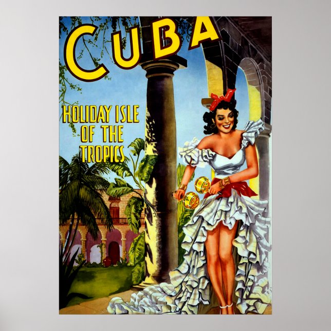 Affiche de voyage Cuba vintage - Île tropicale de  (Devant)