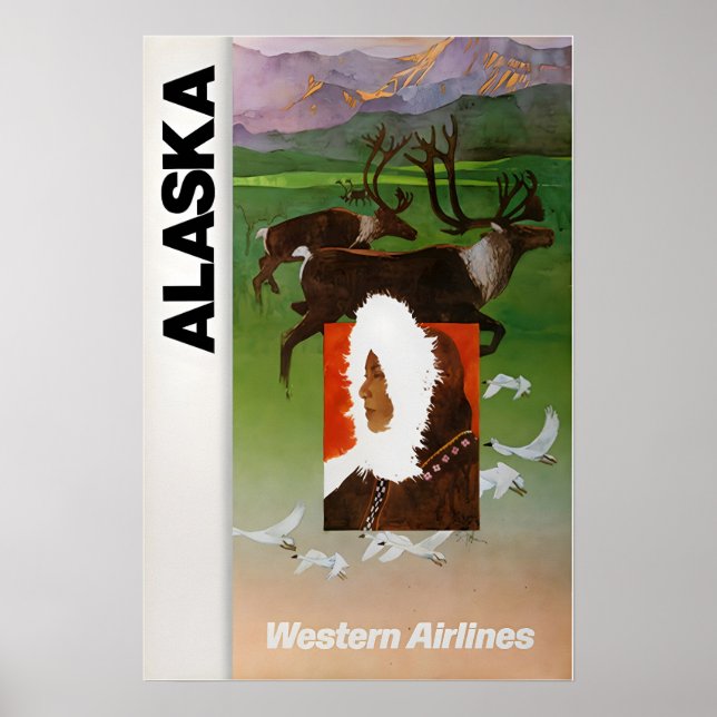 Affiche de voyage d'Alaska Western Airlines Alaska (Devant)
