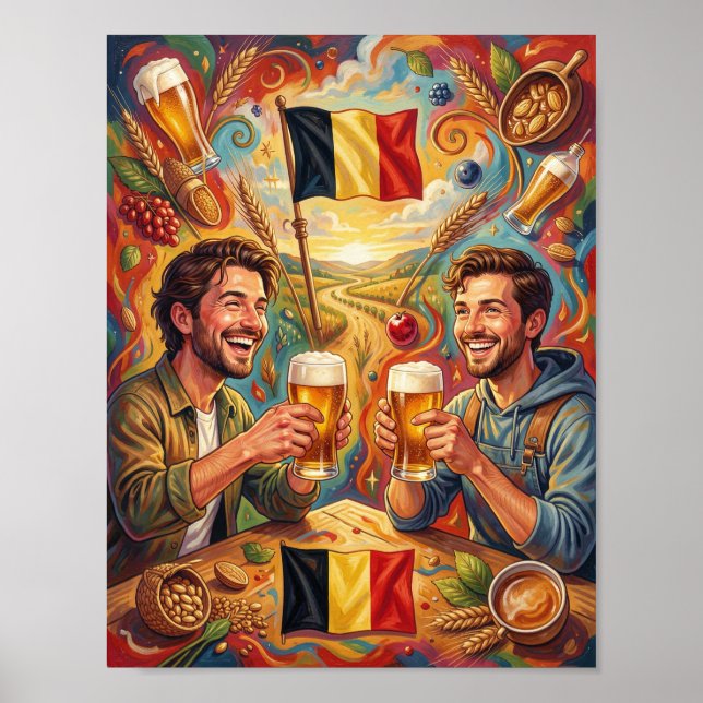 Affiche de voyage d'amitié de bière belge (Devant)