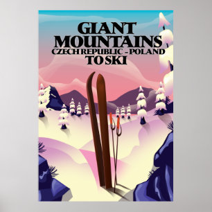 Affiche de voyage dans les monts Géants Pologne.