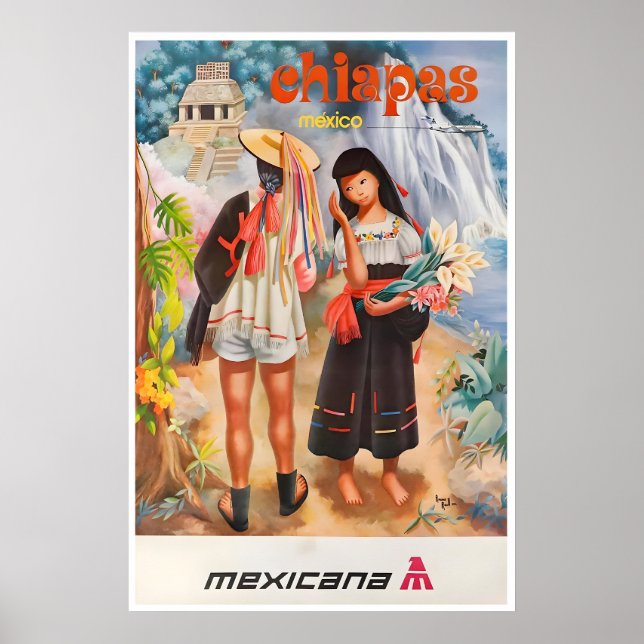 Affiche de voyage d'art du Chiapas Mexique Impress (Devant)