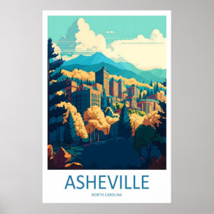 Affiche de voyage d'Asheville Usa Vintage Ski Nati
