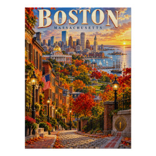 Affiche de voyage d'automne à Boston Massachusetts