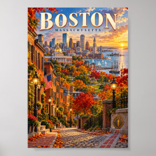 Affiche de voyage d'automne à Boston Massachusetts