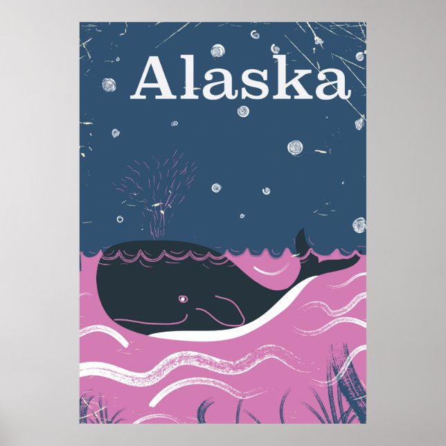 Affiche de voyage de baleine vintage de l'Alaska (Devant)