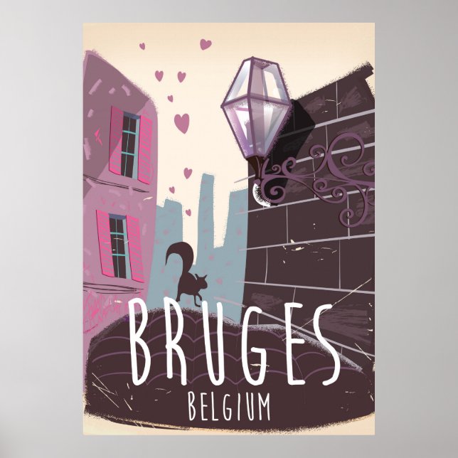 Affiche de voyage de bande dessinée Bruges, Belgiq (Devant)