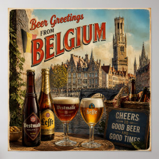 Affiche de voyage de bière vintage sur un canal be