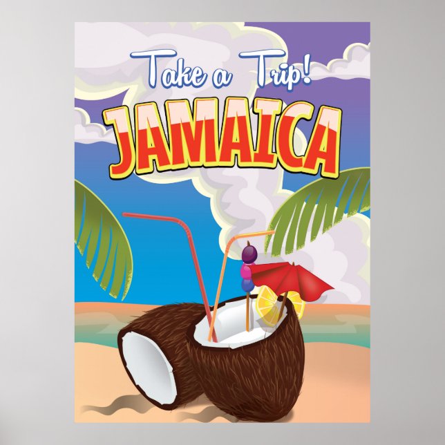 Affiche de voyage de dessin animé de Jamaïque (Devant)