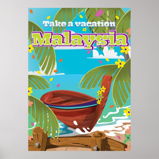 Affiche de voyage de dessin animé de Malaisie. (Devant)