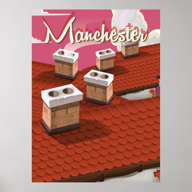 Affiche de voyage de dessin animé de Manchester, A (Devant)