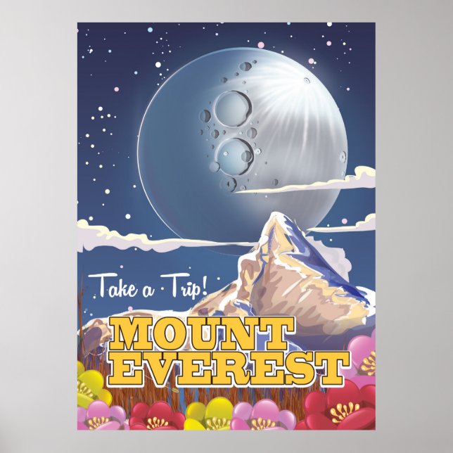 Affiche de voyage de dessin animé du mont Everest (Devant)