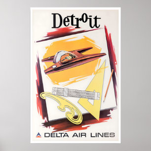 Affiche de voyage de Detroit Art Delta Airlines Mi