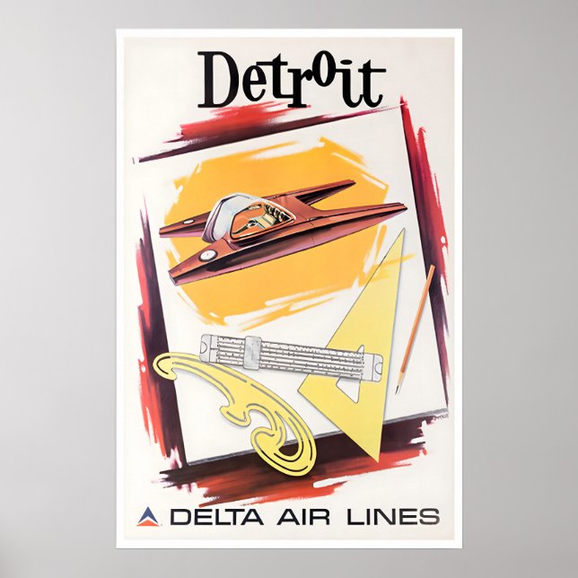 Affiche de voyage de Detroit Art Delta Airlines Mi (Devant)