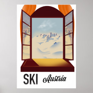 Affiche de voyage de fenêtre Ski Autriche.