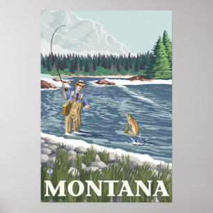 Affiche de voyage de FishermanMontanaVintage de