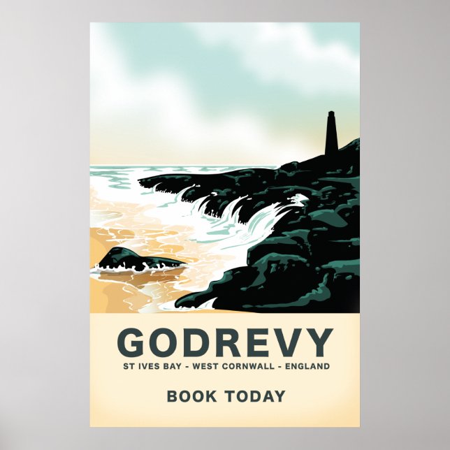 Affiche de voyage de Godrevy St Ives Bay, Cornouai (Devant)