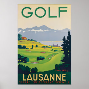 Affiche de voyage de golf vintage Lausanne Suisse