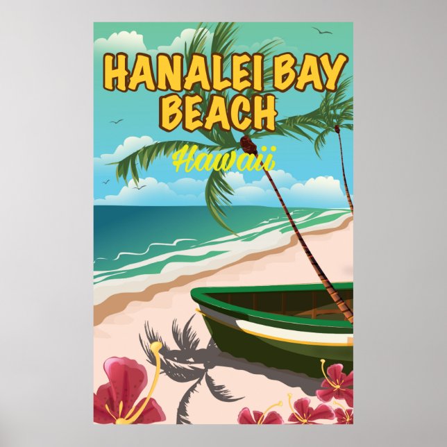 Affiche de voyage de Hanalei Bay Beach Hawaii (Devant)