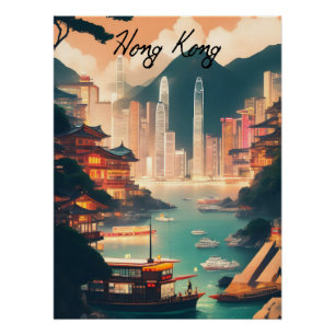 Affiche de voyage de Hong Kong en Chine