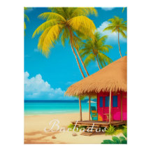 Affiche de voyage de la cabane de plage de la Barb