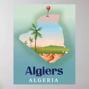 Affiche de voyage de la carte algérienne d'Alger
