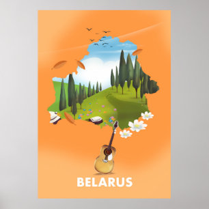 Affiche de voyage de la carte de Biélorussie.