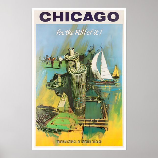Affiche de voyage de la carte de Chicago, impressi (Devant)