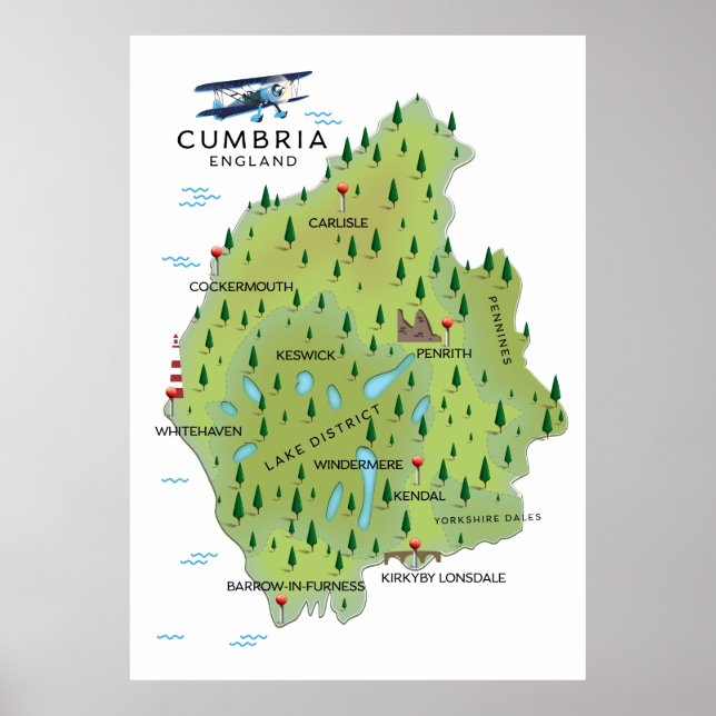 Affiche de voyage de la carte de Cumbria en Anglet (Devant)
