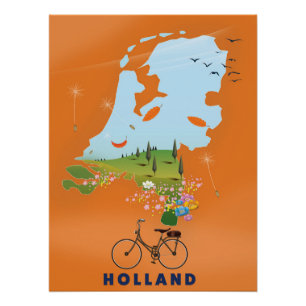 Affiche de voyage de la carte Hollande