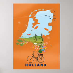 Affiche de voyage de la carte Hollande