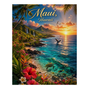 Affiche de voyage de la côte tropicale de Maui Haw