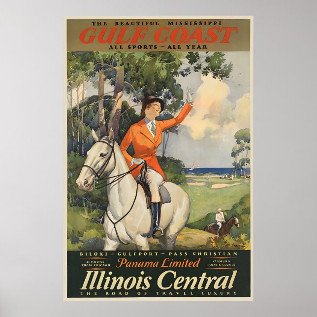 Affiche de voyage de la Gulf Coast Illinois Centra (Devant)