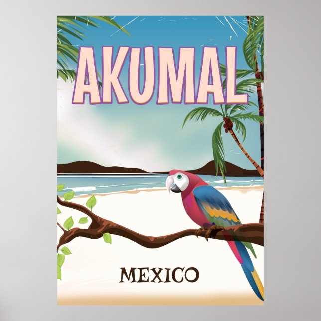 Affiche de voyage de la plage d'Akumal au Mexique (Devant)
