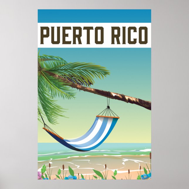 Affiche de voyage de la plage de Porto Rico. (Devant)