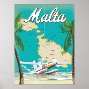 Affiche de voyage de la plage et de la carte de Ma