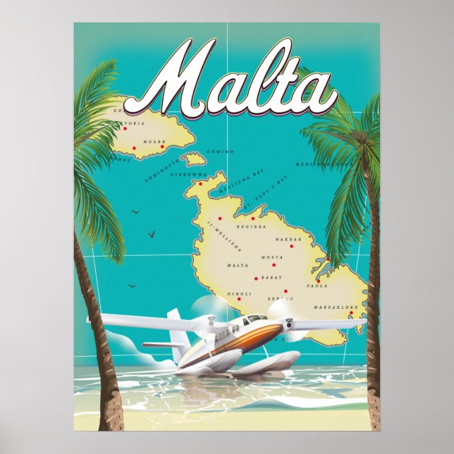 Affiche de voyage de la plage et de la carte de Ma (Devant)