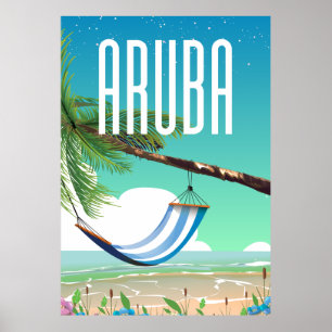 Affiche de voyage de la plage hamac d'Aruba