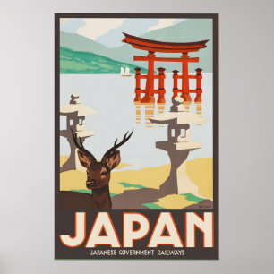 Affiche de voyage de la porte Torii de Miyajima, J