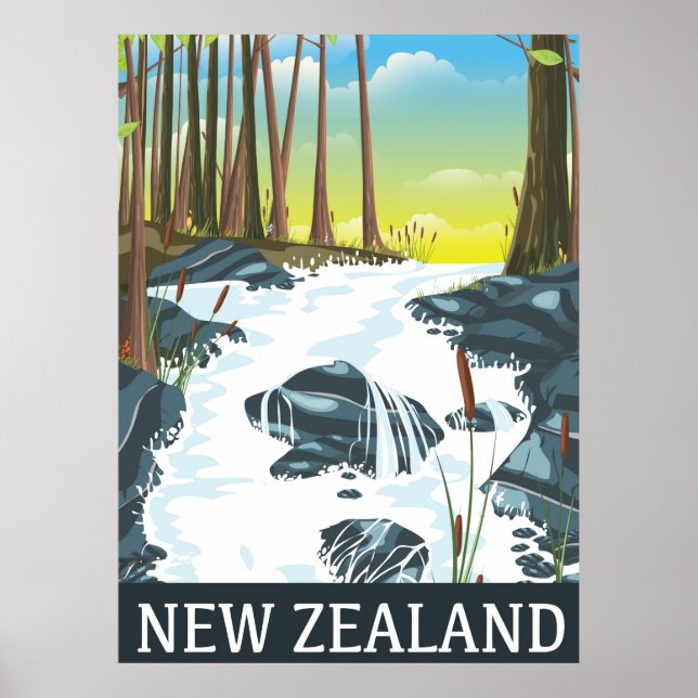 Affiche de voyage de la rivière de Nouvelle-Zéland (Devant)