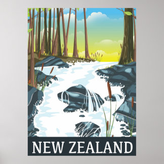 Affiche de voyage de la rivière Nouvelle-Zélande