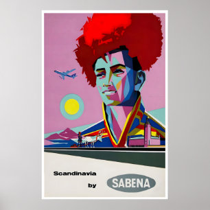 Affiche de voyage de la Sabena Art Scandinave Impr