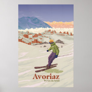 Affiche de voyage de la station de ski d'Avoriaz