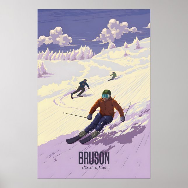 Affiche de voyage de la station de ski de Bruson e (Devant)