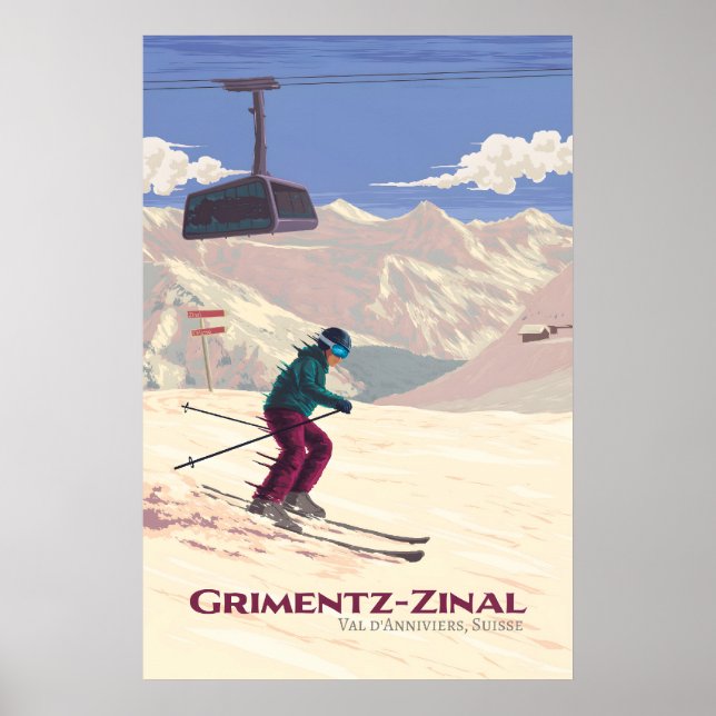 Affiche de voyage de la station de ski de Grimentz (Devant)