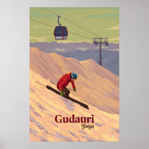 Affiche de voyage de la station de ski de Gudauri