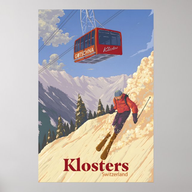 Affiche de voyage de la station de ski de Klosters (Devant)