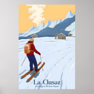 Affiche de voyage de la station de ski de La Clusa