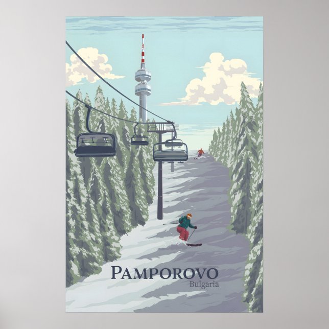 Affiche de voyage de la station de ski de Pamporov (Devant)